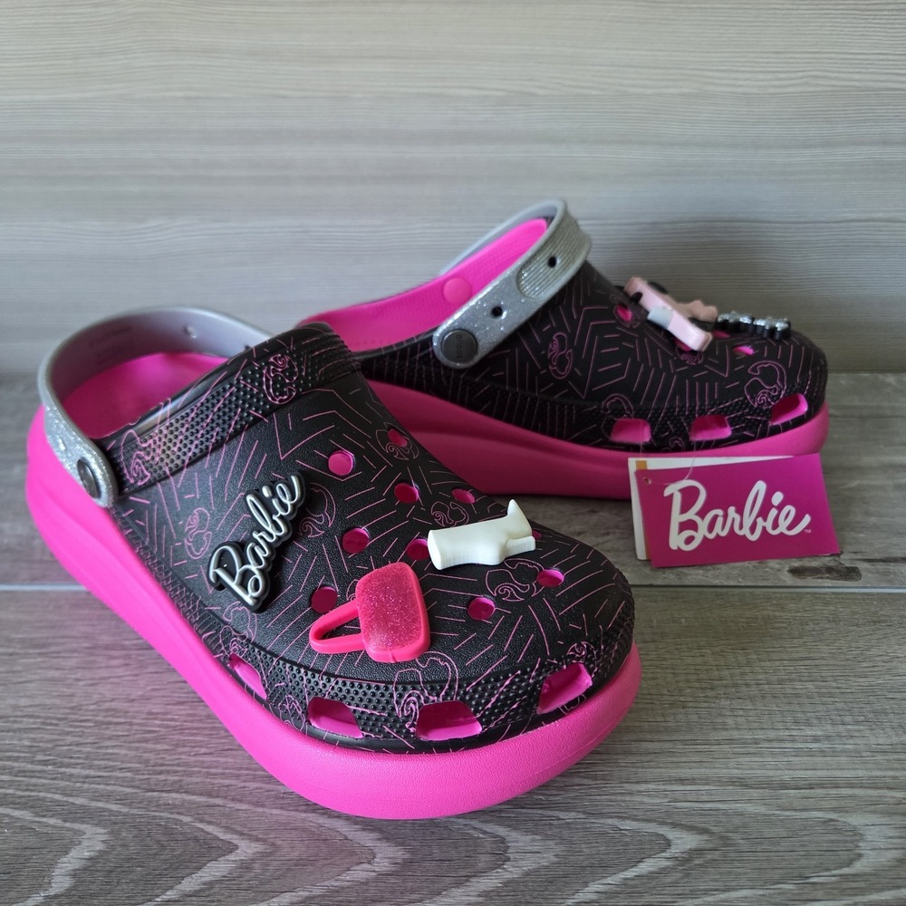 Crocs x Barbie Crush Clog Black Pink Jibbitz Platform Womens 10 Mens 8 NEW w tag